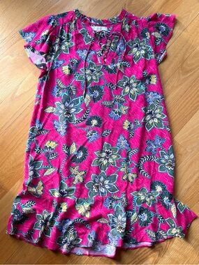 LOFT Flounce Swing Dress Womens Small Pink Floral Lace Up Boho Spring